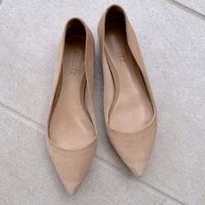 SCHUTZ Joy Nubuck Leather Pointy Toe Flat 37